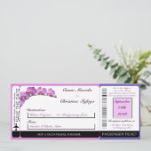 Paarse orchideeën over het uitnodigen van een brui kaart (Staand voorkant)