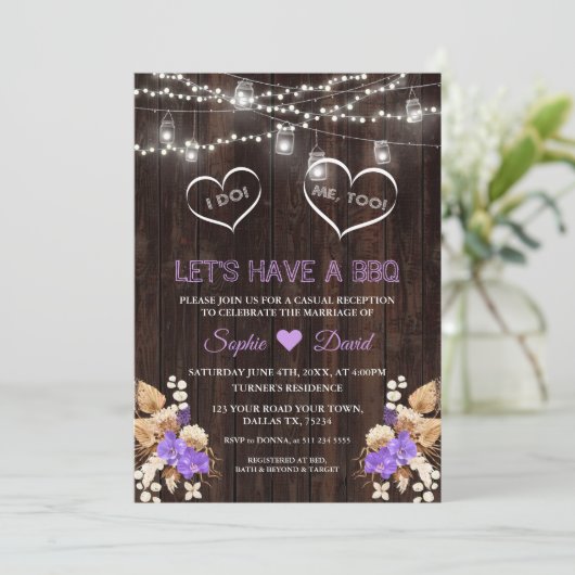 Paarse Orchideeën Pampagras Lunaria Schuur I DO BB Kaart (Staand voorkant)