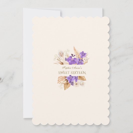 Paarse orchideeën Pampas Grass Gold Lijst Sweet 16 Kaart (Achterkant)