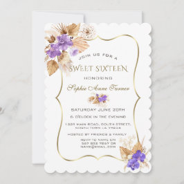 Paarse orchideeën Pampas Grass Gold Lijst Sweet 16 Kaart