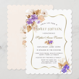 Paarse orchideeën Pampas Grass Gold Lijst Sweet 16 Kaart
