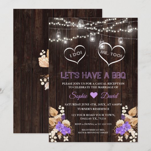 Paarse orchideeën Pampas Grass Lunaria Barn I DO B Kaart (Voorkant / Achterkant)