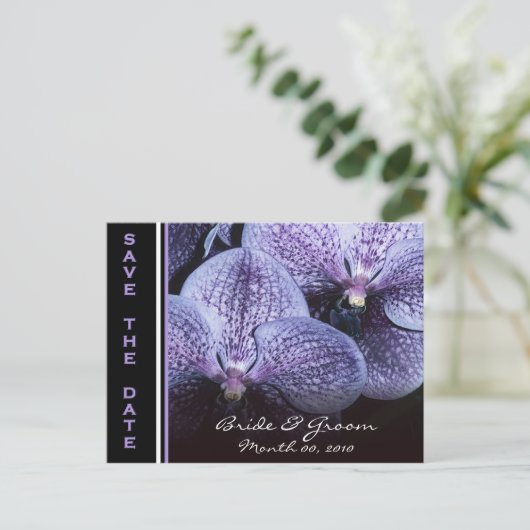 Paarse Orchideeën Save the Date Briefkaarten (Staand voorkant)