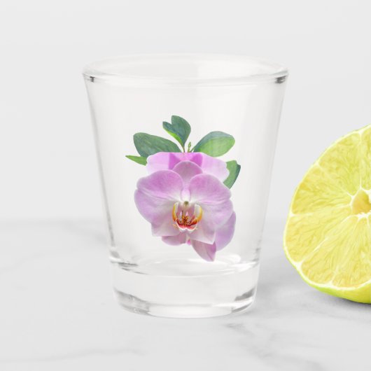 Paarse orchideeën shot glas (Voorkant)