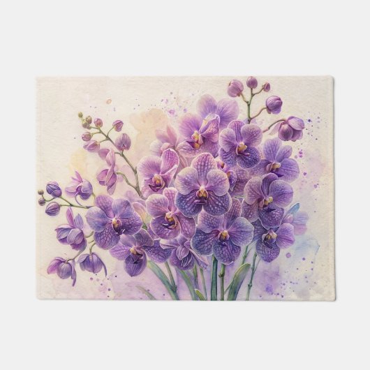 Paarse Orchideeën Waterverf Art Deurmat (Voorkant)