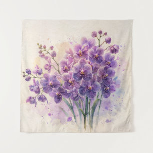 Paarse Orchideeën Waterverf Boeket Wandkleed
