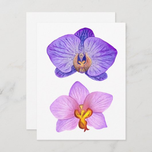 Paarse Orchideeën Waterverf Briefkaart (Voorkant / Achterkant)