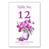 Paarse Orchideeën Waterverf Trouwtafel Nummer Kaart (Voorkant)