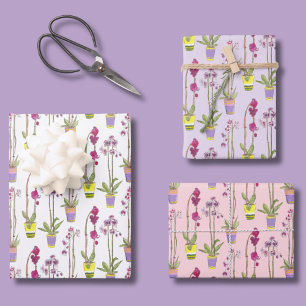 Paarse Orchideeën Whimsical Bloemen Inpakpapier Se Vel
