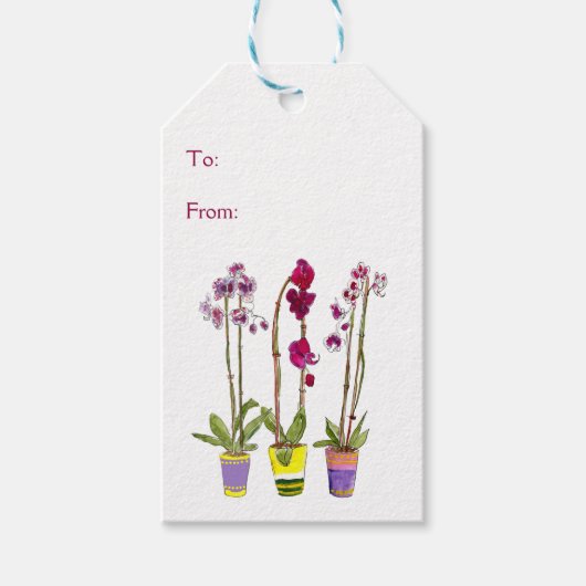 Paarse Orchideeën Whimsical Bloemige Boho Cadeauta Cadeaulabel (Voorkant)