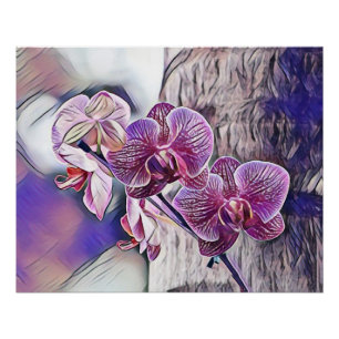 Paarse orchideeënbloem op een houten houtschilderi perfect poster