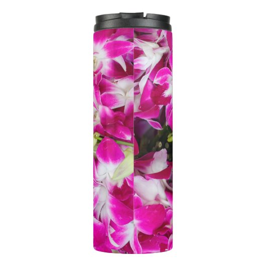 Paarse orchideeënbloemen achtergrond thermosbeker (Achterkant)