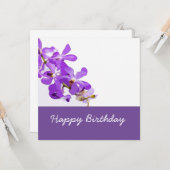 Paarse orchideeënbloemen op verjaardag kaart (Voorkant / Achterkant in situ)