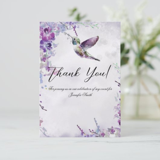 Paarse Orchids Hummingbird Dank je kaart (Staand voorkant)