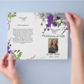Paarse Orchids Hummingbird Funeral Program Flyer (Hand)
