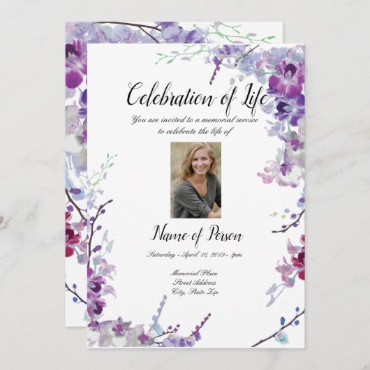 Paarse Orchids - Uitnodiging tot kennisgeving van  (Voorkant / Achterkant)