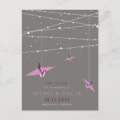 Paarse origamiekpapieren klinken Aziatisch sparen Aankondigingskaart (Voorkant)