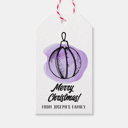 Paarse ornamenten kerst cadeaulabel (Voorkant)