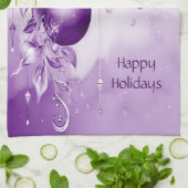 Paarse Ornamenten Kerst Vakantie Keuken Handdoek (Gevouwen)