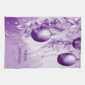 Paarse Ornamenten Kerst Vakantie Keuken Handdoek (Horizontaal)