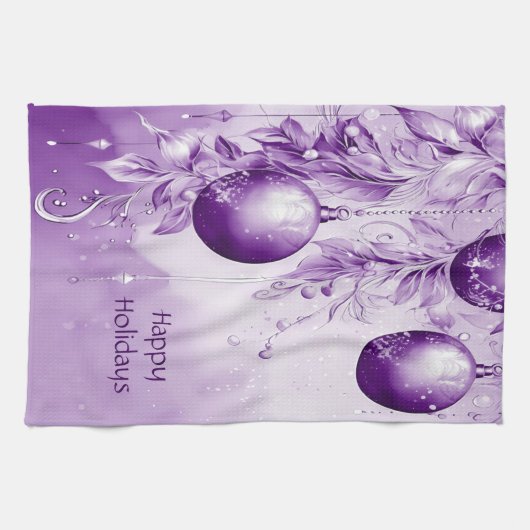 Paarse Ornamenten Kerst Vakantie Keuken Handdoek (Horizontaal)