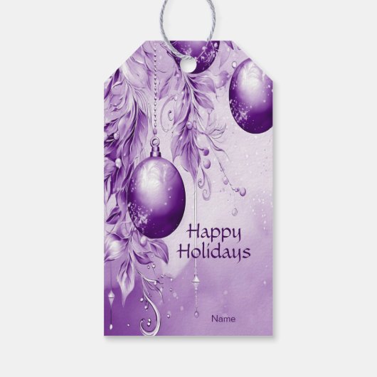 Paarse Ornamenten Kerstvakantie Gift Label Cadeaulabel (Achterkant)