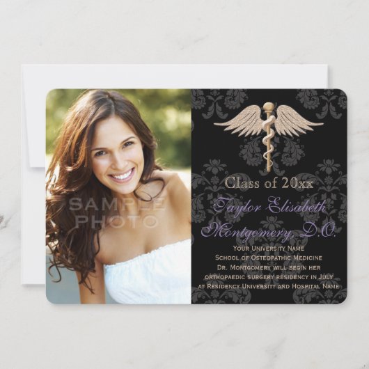 Paarse Osteopathische Medicine DO School Afstudere Kaart (Voorkant)