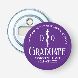 Paarse Osteopathische Medische School Graduation P Button Flesopener