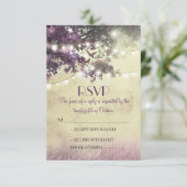 Paarse oude eikenboom lichten bruiloft RSVP kaarte (Staand voorkant)