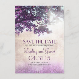 Paarse oude eikenboom romantisch Bewaar de datumka Save The Date