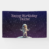 Paarse Outer Space Verjaardagsbanner Spandoek (Horizontaal)