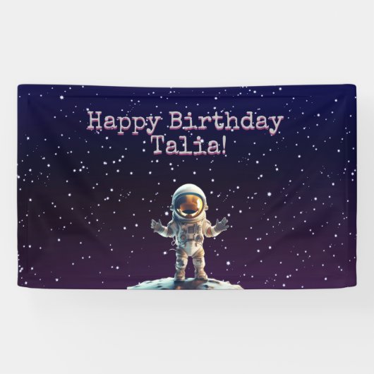 Paarse Outer Space Verjaardagsbanner Spandoek (Horizontaal)