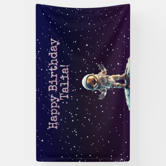Paarse Outer Space Verjaardagsbanner Spandoek (Verticaal)