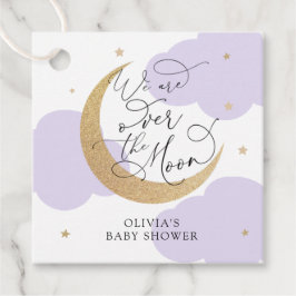 Paarse Over de Maan Baby Shower Bedankjes Labels