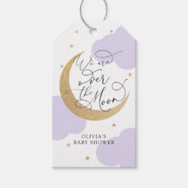 Paarse Over de Maan Baby Shower Cadeaulabel