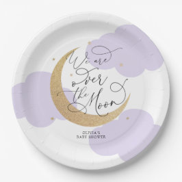 Paarse Over de Maan Baby Shower Papieren Bordje