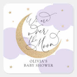 Paarse Over de Maan Baby Shower Vierkante Sticker
