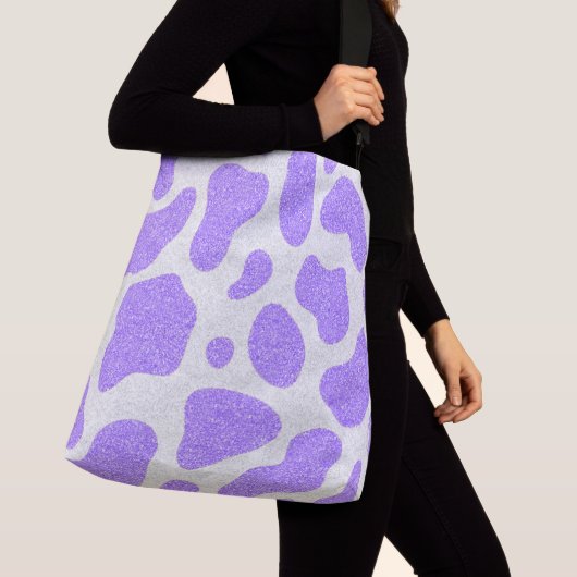 Paarse overal Koe print Canvas tas (Dichtbij)