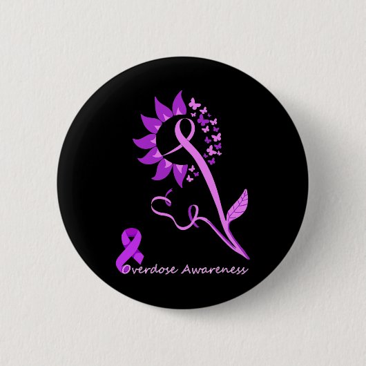 Paarse overdosis Bewustmaking Butterfly Sunflower Ronde Button 5,7 Cm (Voorkant)