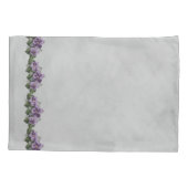 Paarse overschrijvingen op grijs kussensloop (Achterkant-Links)