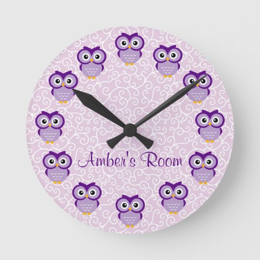 Paarse Owl Aangepast Ronde Klok (Voorkant)