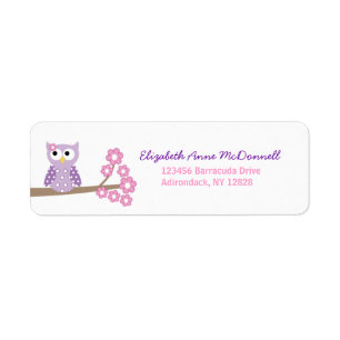 Paarse Owl Aangepaste Adresetiketten Etiket