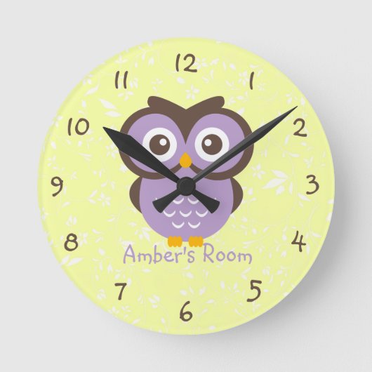 Paarse Owl Aangepaste Kinder slaapkamer Ronde Klok (Voorkant)