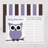 Paarse Owl Baby Naam Race Baby shower Game Kaart (Voorkant / Achterkant)