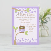 Paarse Owl Baby shower Kaart (Staand voorkant)