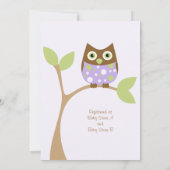Paarse Owl Baby shower Kaart (Achterkant)