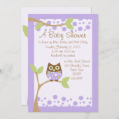Paarse Owl Baby shower Kaart (Voorkant / Achterkant)
