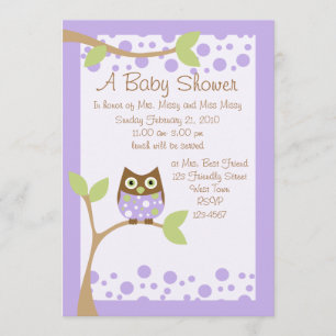 Paarse Owl Baby shower Kaart