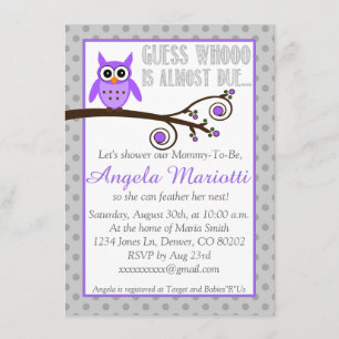 Paarse Owl Baby shower Uitnodiging