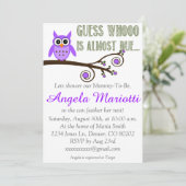 Paarse Owl Baby shower Uitnodiging (Staand voorkant)